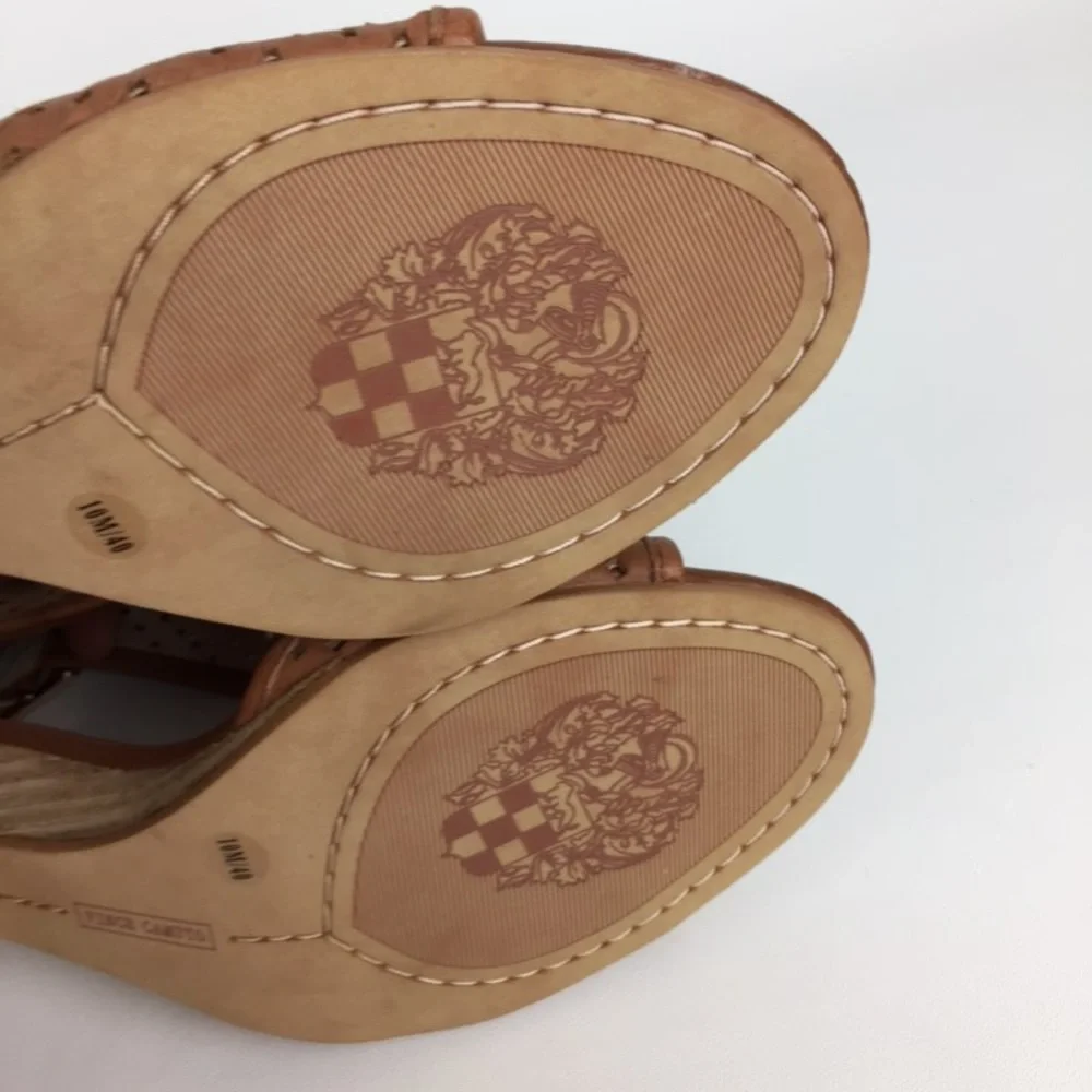 Vince Camuto Womens Brown Woven Leather Peep Toe Sandal Cone Heel size 10